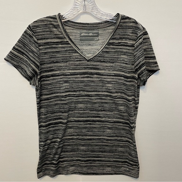 Eddie Bauer Tops - Eddie Bauer Womens V-Neck Black & Cream Short Sleeve Tee Shirt Sz Womens…